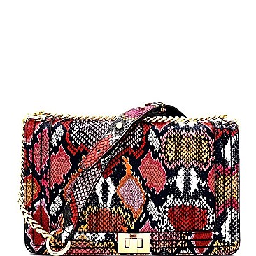 Turn-Lock Multi-Colored Snake Print Shoulder Bag