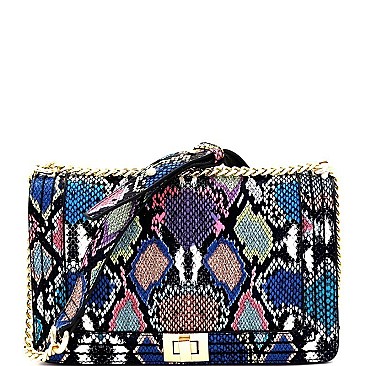 Turn-Lock Multi-Colored Snake Print Shoulder Bag