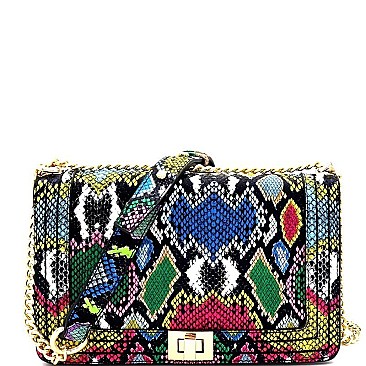 Turn-Lock Multi-Colored Snake Print Shoulder Bag