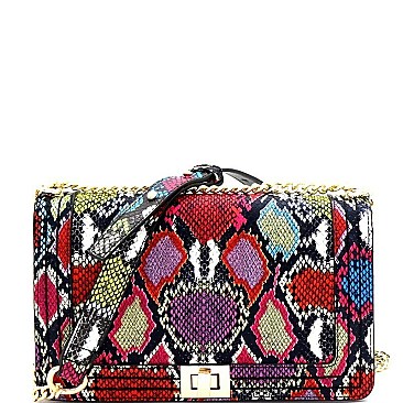 Turn-Lock Multi-Colored Snake Print Shoulder Bag