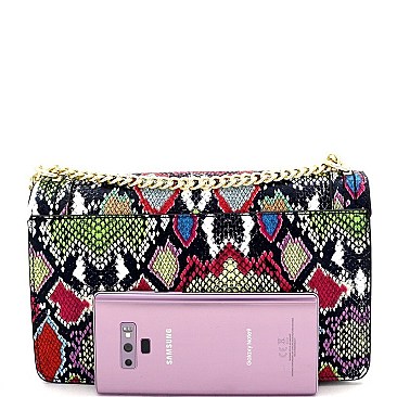 Turn-Lock Multi-Colored Snake Print Shoulder Bag
