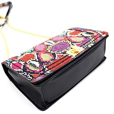 Turn-Lock Multi-Colored Snake Print Shoulder Bag
