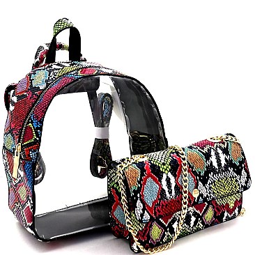 2 in 1 Convertible Transparent Clear Snake Print Backpack