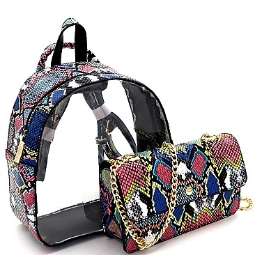 2 in 1 Convertible Transparent Clear Snake Print Backpack