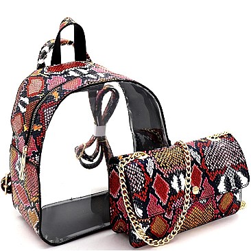 2 in 1 Convertible Transparent Clear Snake Print Backpack