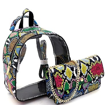 2 in 1 Convertible Transparent Clear Snake Print Backpack