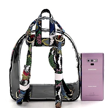 2 in 1 Convertible Transparent Clear Snake Print Backpack