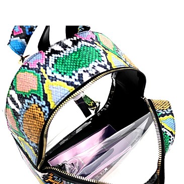 2 in 1 Convertible Transparent Clear Snake Print Backpack