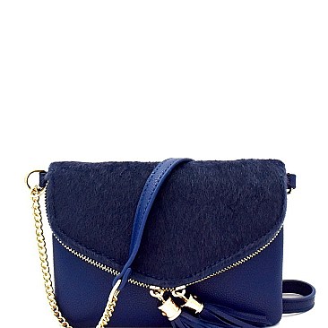 Faux-Fur Accent Flap Clutch Cross Body