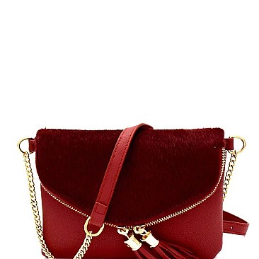 Faux-Fur Accent Flap Clutch Cross Body