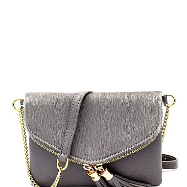 Faux-Fur Accent Flap Clutch Cross Body