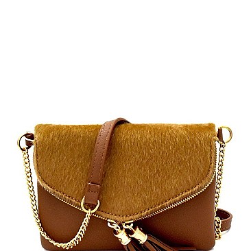 Faux-Fur Accent Flap Clutch Cross Body