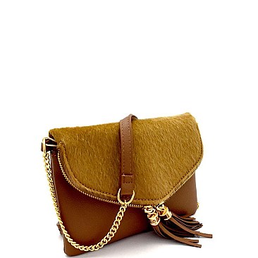 Faux-Fur Accent Flap Clutch Cross Body