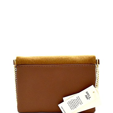 Faux-Fur Accent Flap Clutch Cross Body