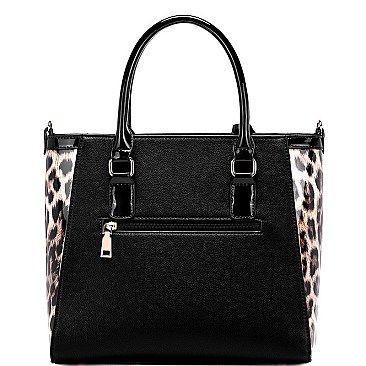 2 WAY PATENT LEOPARD TRIM TOTE WALLET SET