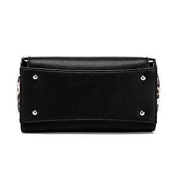 2 WAY PATENT LEOPARD TRIM TOTE WALLET SET