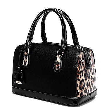 2 WAY PATENT LEOPARD TRIM BOSTON SATCHEL SET