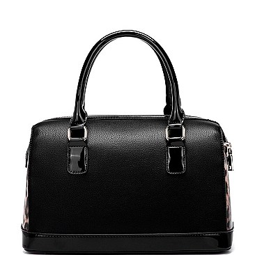 2 WAY PATENT LEOPARD TRIM BOSTON SATCHEL SET