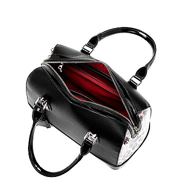 2 WAY PATENT LEOPARD TRIM BOSTON SATCHEL SET