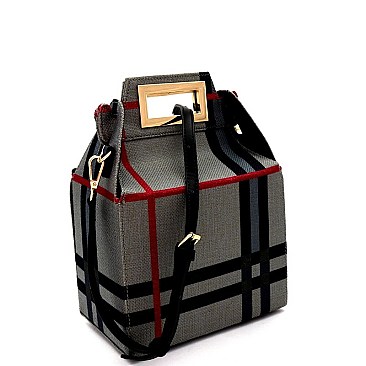 PLAID PRINT BOXY SATCHEL