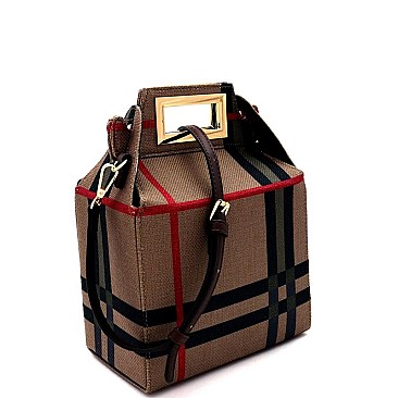 PLAID PRINT BOXY SATCHEL