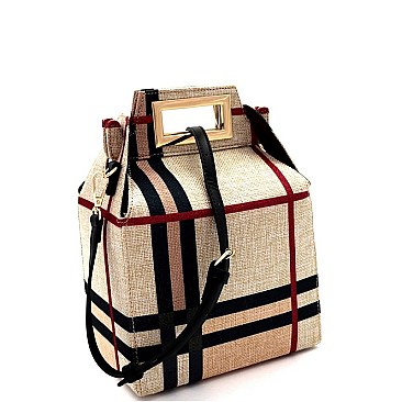 PLAID PRINT BOXY SATCHEL