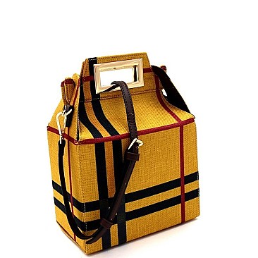 PLAID PRINT BOXY SATCHEL