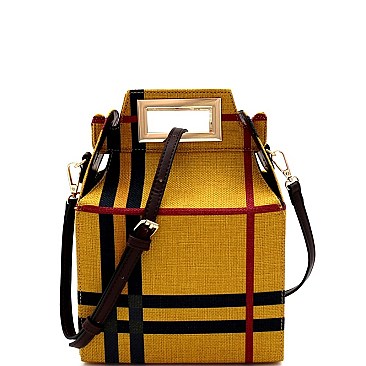PLAID PRINT BOXY SATCHEL