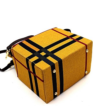 PLAID PRINT BOXY SATCHEL
