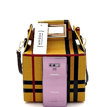 PLAID PRINT BOXY SATCHEL