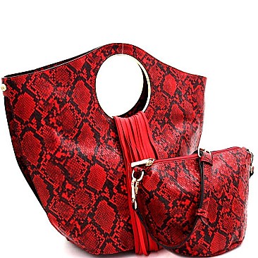 2 IN 1 FRINGED SNAKE PRINT SATCHEL