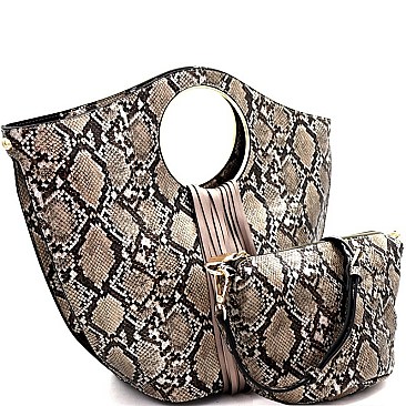2 IN 1 FRINGED SNAKE PRINT SATCHEL
