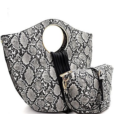 2 IN 1 FRINGED SNAKE PRINT SATCHEL