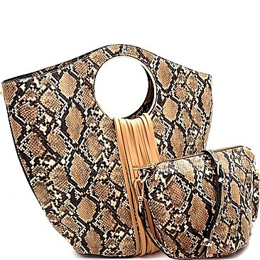 2 IN 1 FRINGED SNAKE PRINT SATCHEL
