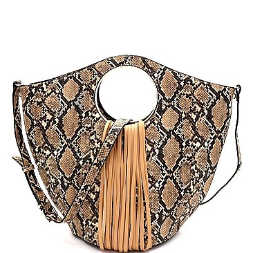 2 IN 1 FRINGED SNAKE PRINT SATCHEL