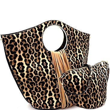 2 IN 1 LEOPARD PRINT FRINGED SATCHEL