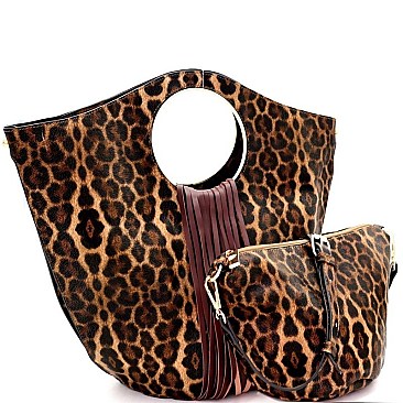 2 IN 1 LEOPARD PRINT FRINGED SATCHEL