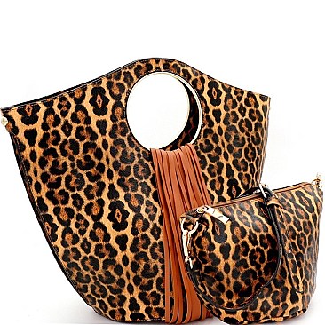2 IN 1 LEOPARD PRINT FRINGED SATCHEL
