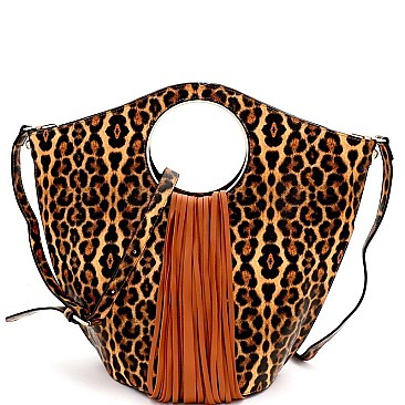 2 IN 1 LEOPARD PRINT FRINGED SATCHEL