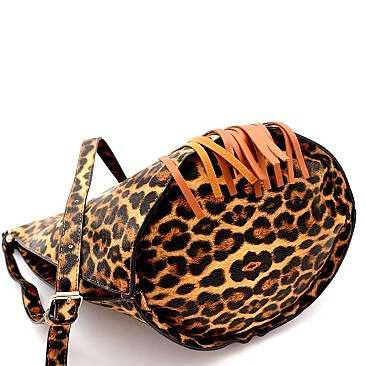 2 IN 1 LEOPARD PRINT FRINGED SATCHEL