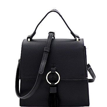 MEDIUM TASSEL ACCENT FLAP SATCHEL