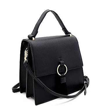 MEDIUM TASSEL ACCENT FLAP SATCHEL