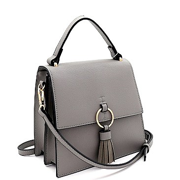 MEDIUM TASSEL ACCENT FLAP SATCHEL