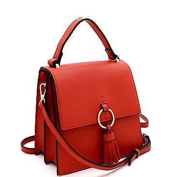 MEDIUM TASSEL ACCENT FLAP SATCHEL