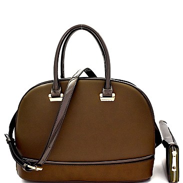 Mixed-Material Patent Dome Satchel Wallet SET MH-LD1391W