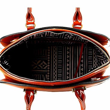 Mixed-Material Patent Dome Satchel Wallet SET MH-LD1391W