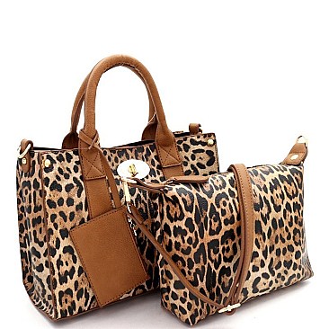 2 in 1 Medium Leopard Print Turn-Lock Accent Satchel