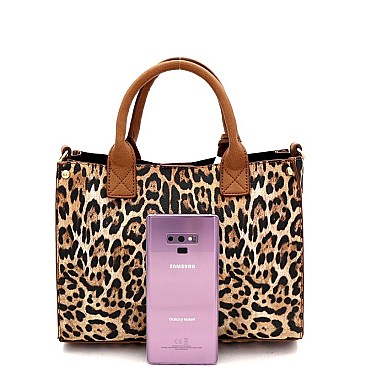 2 in 1 Medium Leopard Print Turn-Lock Accent Satchel
