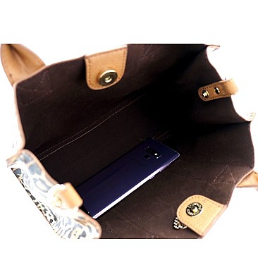 2 in 1 Medium Leopard Print Turn-Lock Accent Satchel