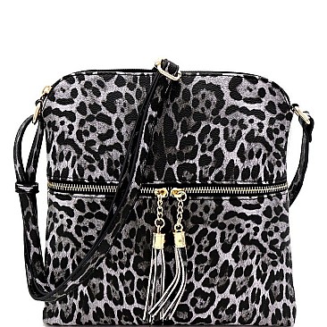 TASSEL ACCENT LEOPARD PRINT CROSS BODY MESSENGER